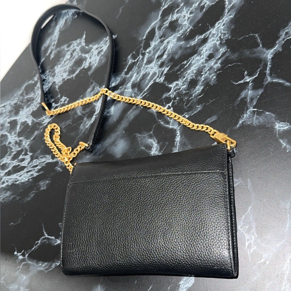 TORY BURCH Britten Chain Wallet Black Leather Bag AUTHENTIC - LIKE NEW - Picture 7 of 10